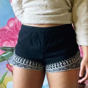 Black Tribal Hem Zip Up Shorts